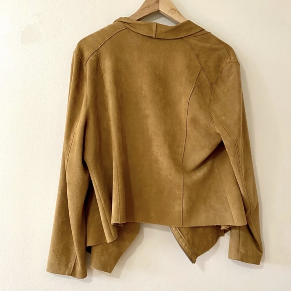 Blanknyc Drape Front Waterfall Suede Moto Jacket Camel Tan - Picture 10 of 10